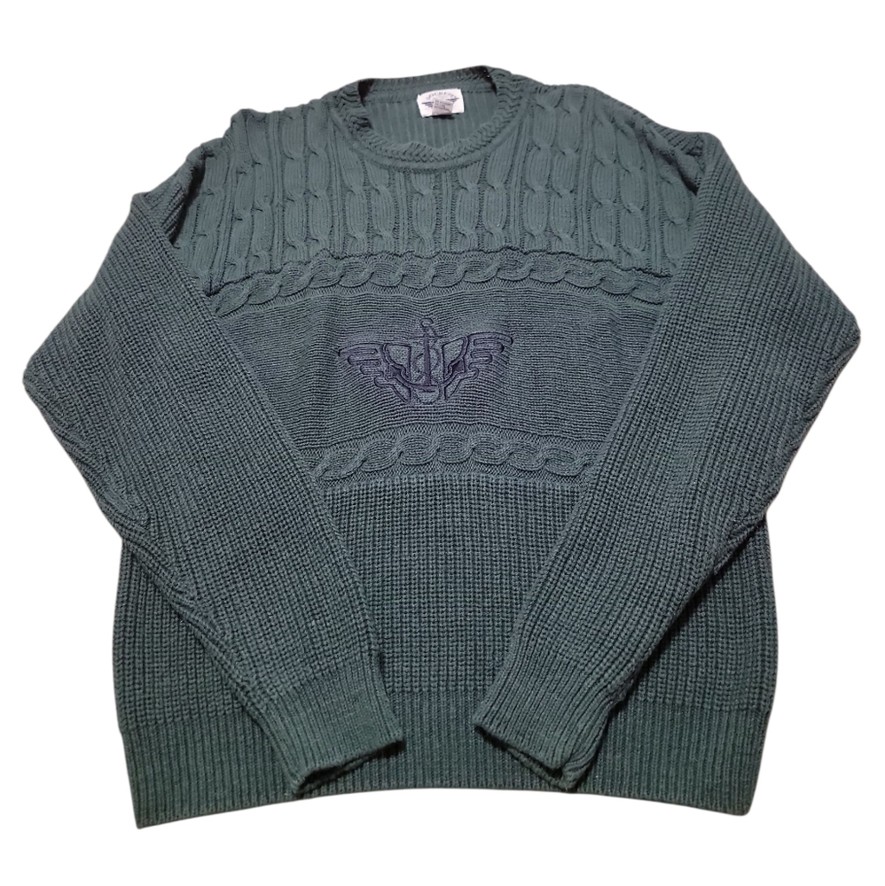 Vintage Dockers Levis‎ Linen Cotton Men's Green Cable Knit Sweater Nordic Large